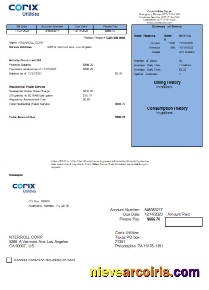 Corix Utilities business bill